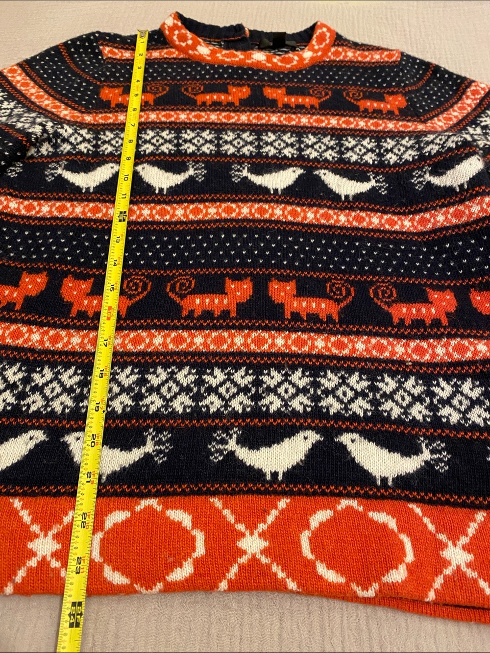 J. Crew Vintyge Navy, Orange & Cream Fair Isle Sweater. Size L . Style 32865 - Picture 6 of 8
